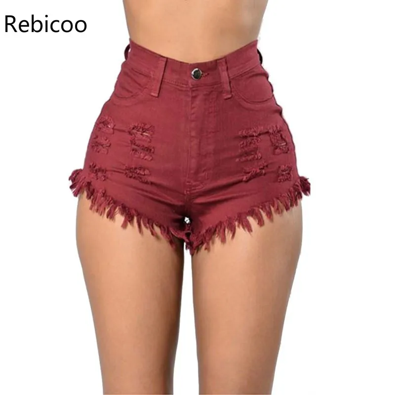 

Woman Summer Sexy Elastic High Waist Pockets Jeans Short Casual Shorts Women Fashion Solid Tassel Frayed Denim Shorts