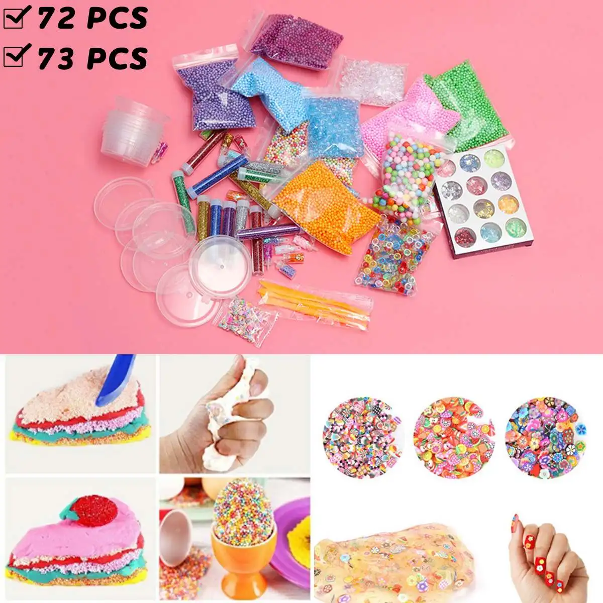 Najtaniej 72 73 Pack Making zestawy materiały dla Slime Stuff Charm Fishbowl koraliki Glitter perły DIY Handmade kolor piankowa piłka materiał zestaw