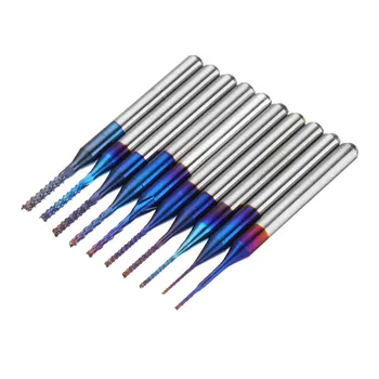 

10pcs 0.6-1.5mm Blue-naco Coated PCB Bits Carbide Engraving Milling Cutter For CNC Tool Rotary Burrs High Quality