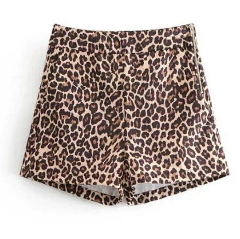 Зимние женский леопардовый принт шорты с высокой талией с животным принтом на молнии Fly короткие брюки европейские высокие уличные шорты