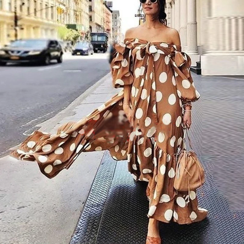 

Women Polka Dots dress Long Maxi Summer Beach Boho Evening Off The Shoulder ladies beach holiday vacation sexy dresses