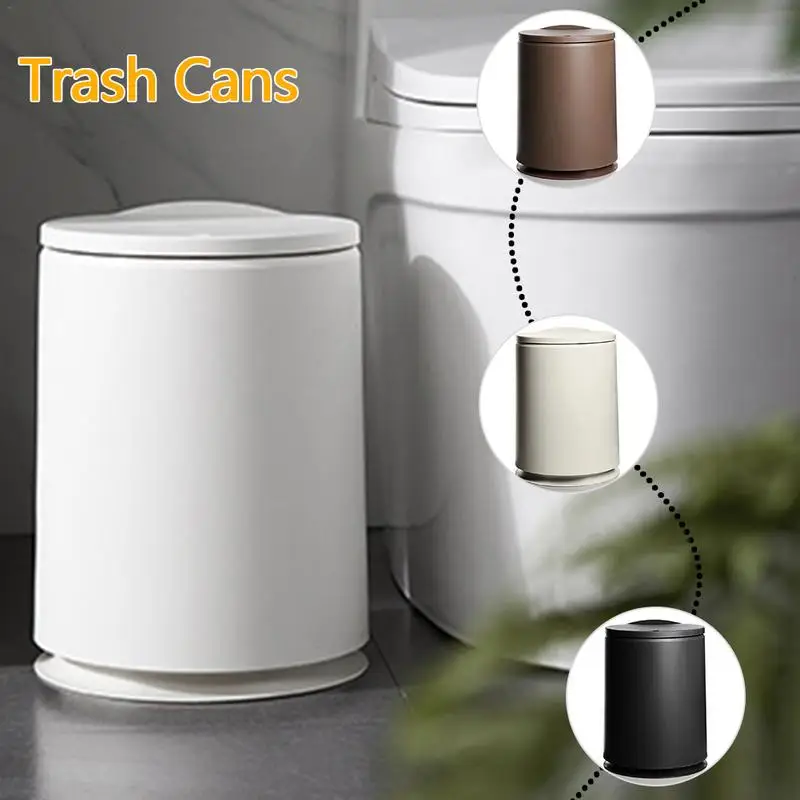 

2 In 1 Press Type Plastic Trash Can Round-Type Bullet Flip Cover Bathroom Sanitary Bucket Storage Bucket Home Cleaning Tool 10L