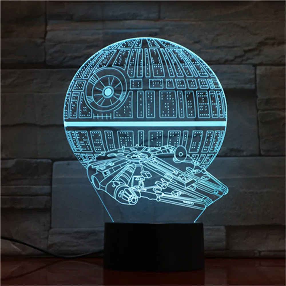 

7 Colors Death Star Darth Star Warsss Millennium Falconss Action Figures 3D Table Lamp BB 8 Master Yoda Vader Mask Led Toys 1758