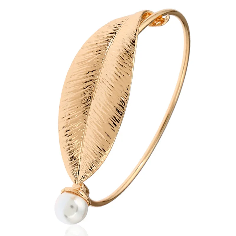 

Wholesale Fashion Imitation Pearl Ethnic Cuff Bracelet Leaves Circular Beads Bracelet Bangle Women Jewelry Christmas Gift