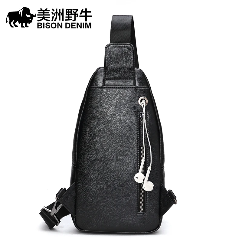 

BISON DENIM Top Genuine Leather Men's Shoulder Bags Brand Men Messenger Bag Travel Casual Designer Crossbody Bag Chest Pack