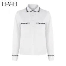 HYH HAOYIHUI 2019 New Girl Pure Blouse Patch Pocket Front Pocket Contrast Stitching Strap Shirt HYH HAOYIHUI 2019 New Girl Pure Blouse Patch Pocket Front Pocket Contrast Stitching Strap Shirt