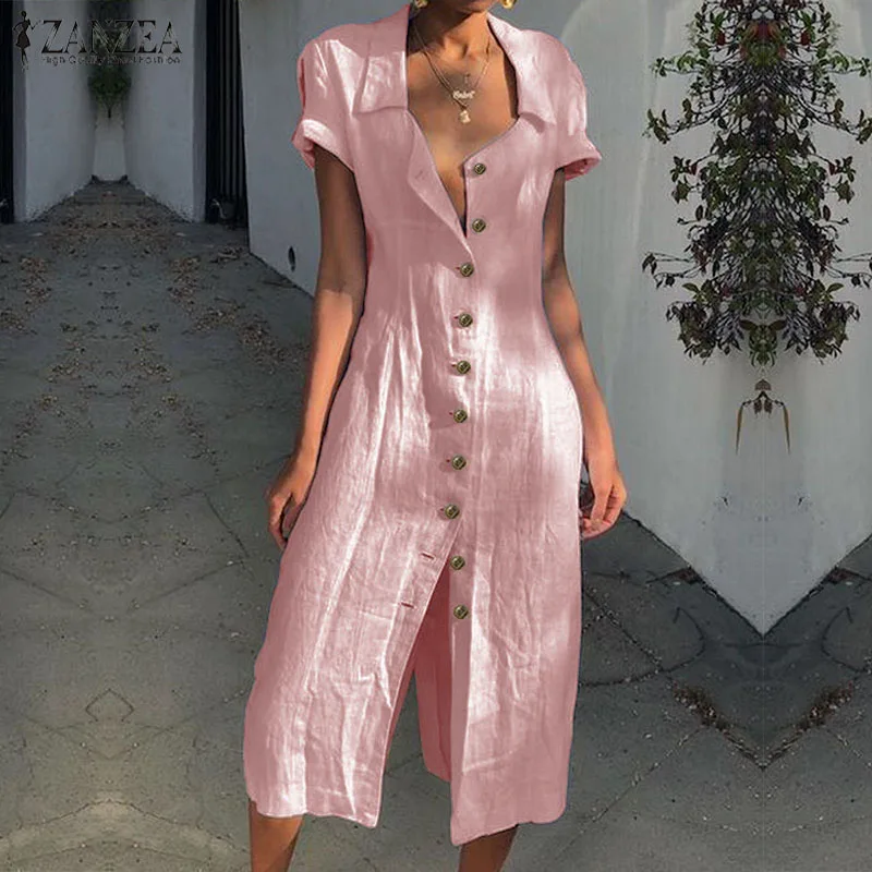 

Women 's Summer Sundress ZANZEA 2019 Ladies Sexy Split Long Shirt Beach Dress Vestidos Bohemian Sarafans Party Robe Plus Size