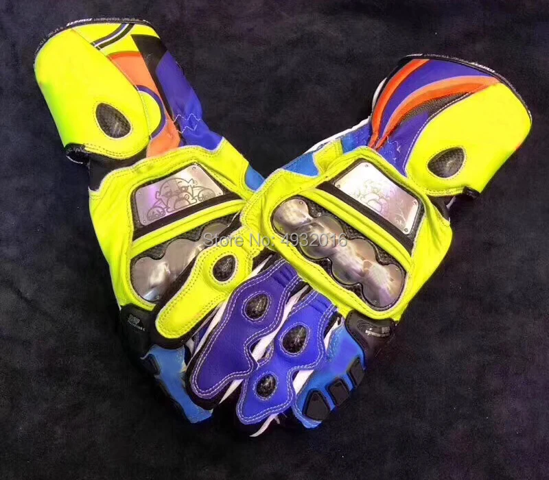 

New Arrival!! 2019 Motorcycle Long Gloves MOTO GP Motorbike Men's Leather Racing Rossi Blue Yellow Gloves