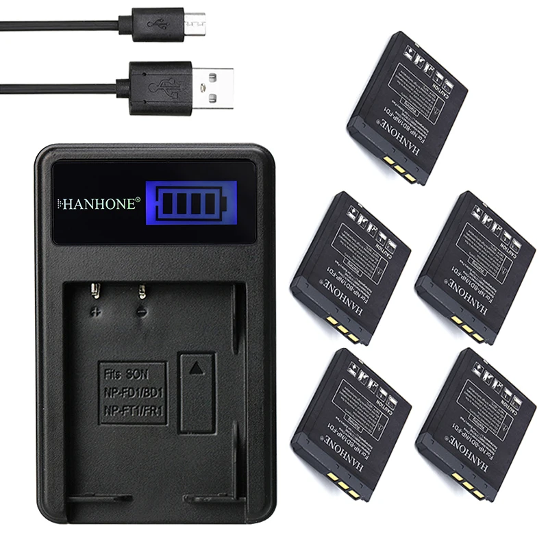 5 шт. 1900 мА/ч, NP-FD1 NP-BD1 BD1 Перезаряжаемые Li-Ion Батарея+ ЖК-дисплей USB Зарядное устройство для sony T70 T700 T2 T500 T200 T77 T300 TX1 T90 T900