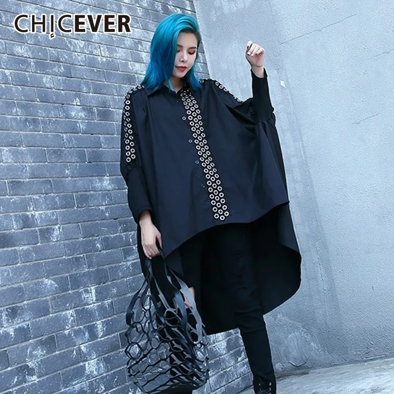 Женская ассиметричная блузка CHICEVER с рукавом летучая мышь и высокой талией