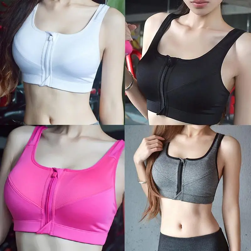 

Professional Front Zipper Women Sport Bra Running Yoga Sports Bra Push Up Shockproof Crop Top Fitness Vest