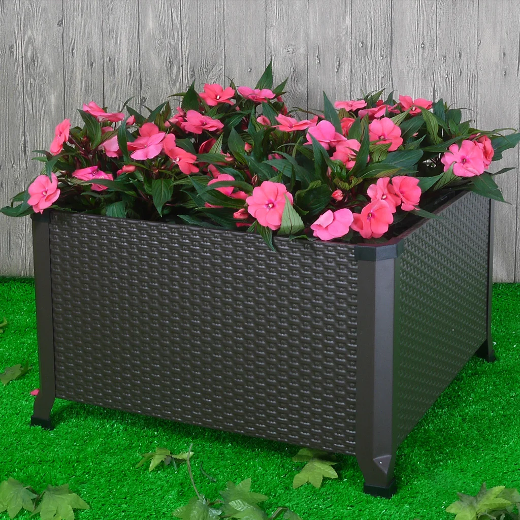 

Finether Engraved Elevated Planter Box Metal Raised Vegetable Garden Bed for Fruits Flowers Herbs Outdoor Yard Patio Balcony