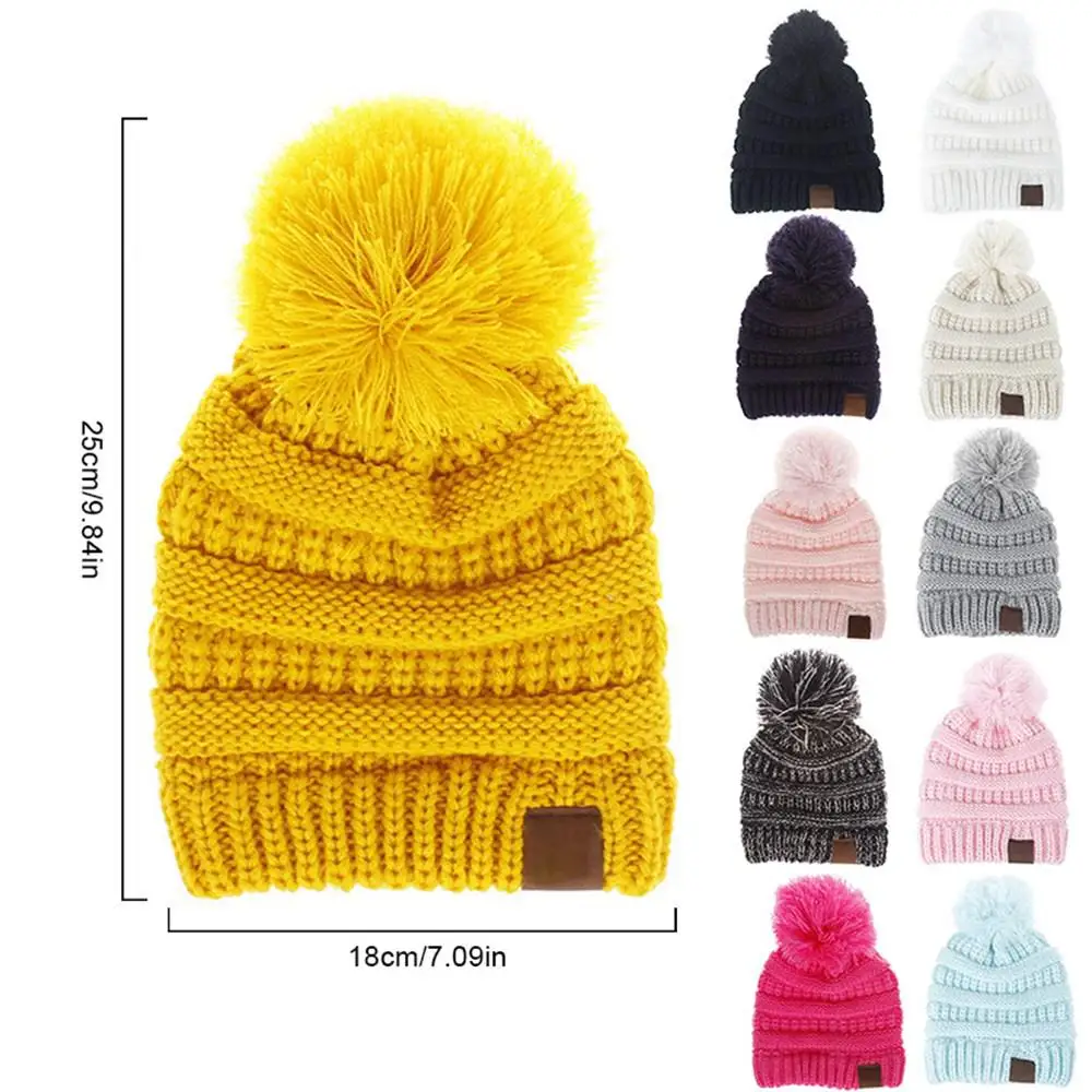 Модная детская шапка Skullies женские шапочки с помпоном дети CC шапки теплые зимние