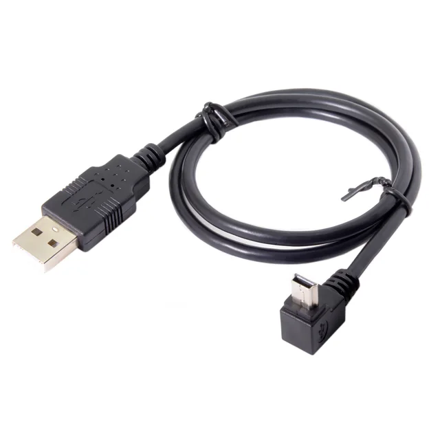 Short 0.2m Mini USB 5-Pin To USB-A Right Angle Cable - Left Angle Male Connector