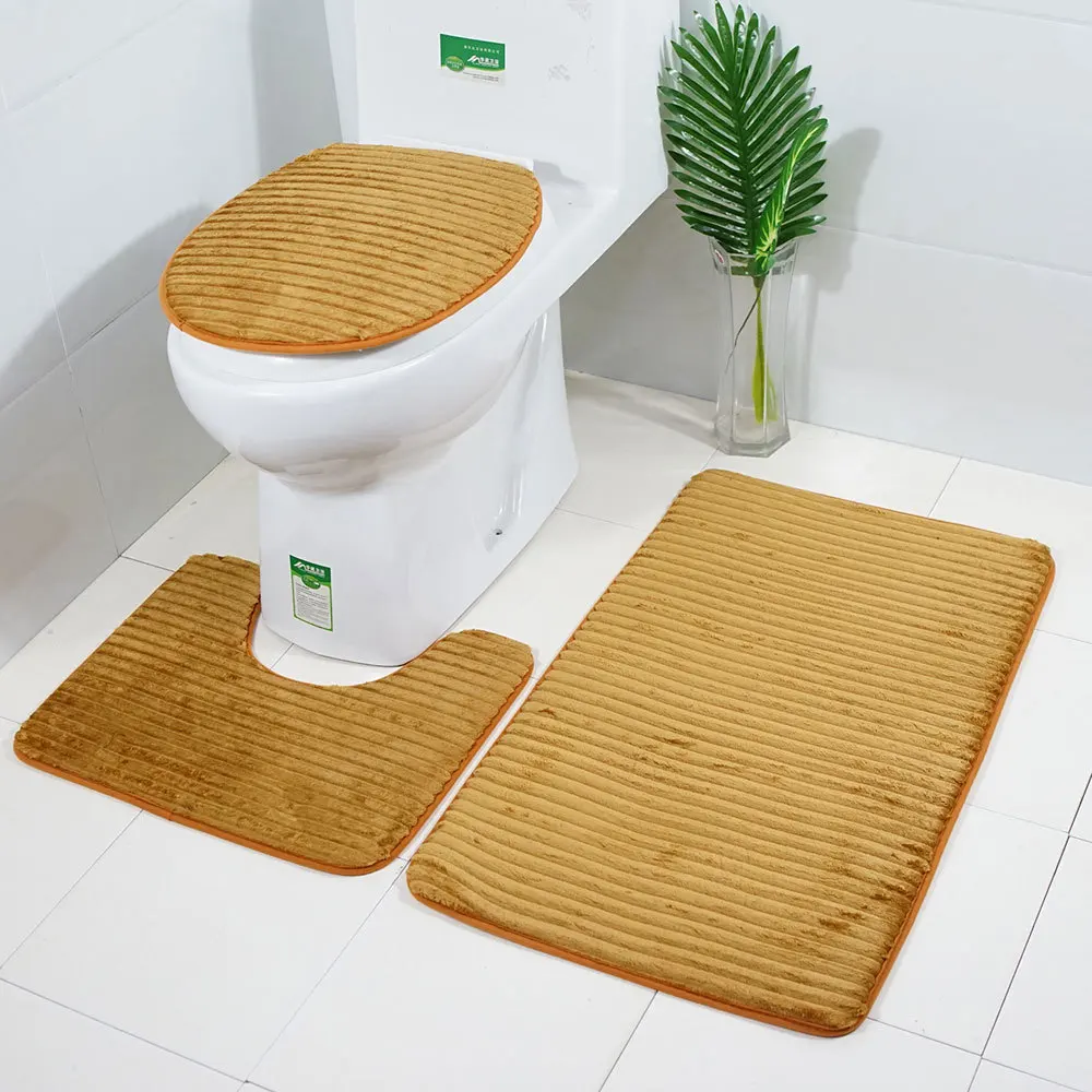 

3pcs/set Anti-slip Bath Toilet Mats Set Coral Fleece Absorbent Bathroom Carpet Pedestal Rug Toilet Lid Cover