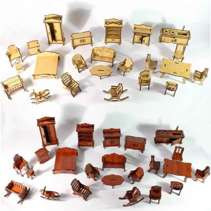 

Miniature Dollhouse Furniture for Dolls Mini 3D Wooden Educational DIY Building Model Toys for Children Gift