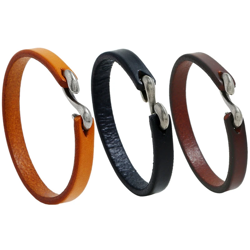 

Sale 1pc Men Women Leather Bracelet Vintage Black/Brown Genuine Hook Rope Bracelet Men Wristband Bangles Jewelry 20cm/21.5cm