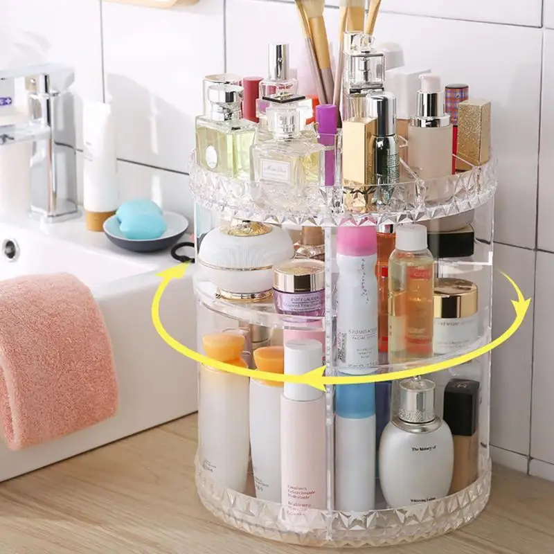 

AUGFKUN DIY 360 Degre Rotatable Acrylic Cosmetic Storage Box Transparent Cosmetic Display Box Detachable Makeup Beauty Organizer