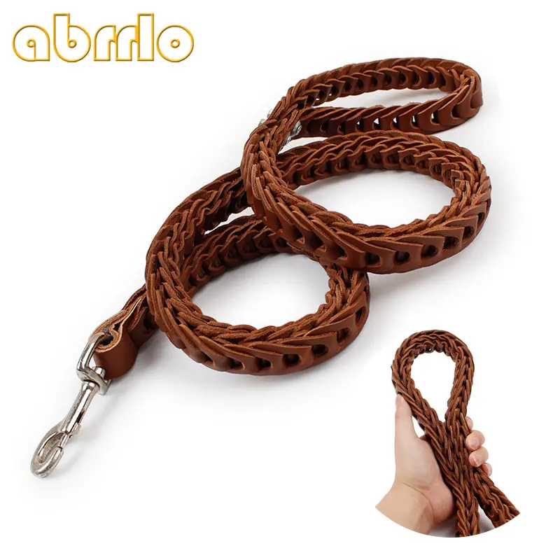 

Abrrlo 130CM Dog Leash for Medium Large Dogs Handmade Leather Braided Dog Leads Pets Walking Safety Mountain Climbing Rope