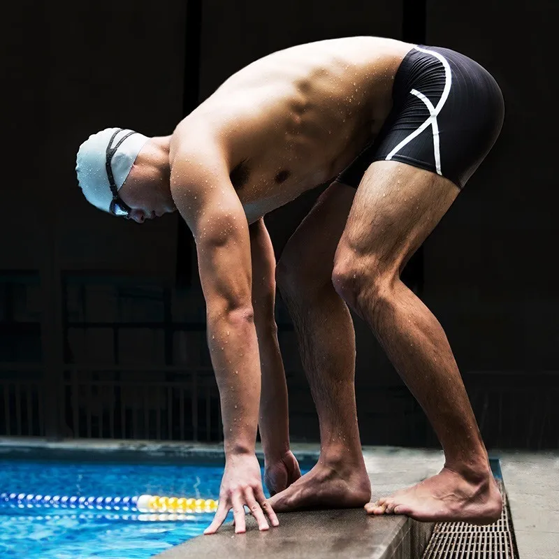Men Swimming Trunks Swimwear Lycra Jammer Fiber Shark Skin Training Racing Sun Protection