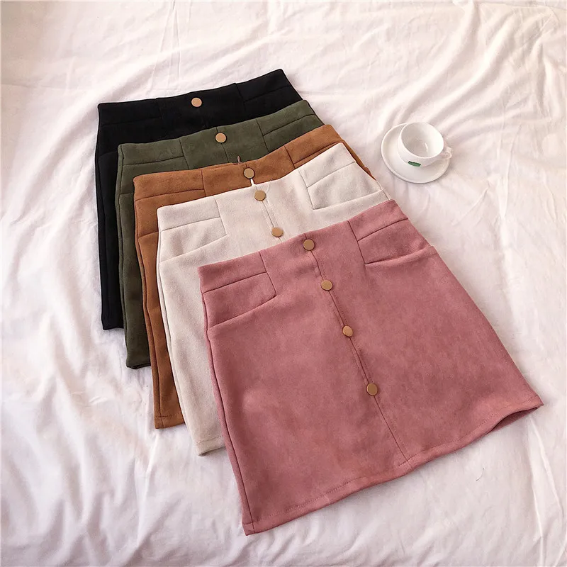 

Women Harajuku Skirts Office Ladies Solid Mini Skirts Casual Kawaii A-line Skirts Korean Single-breasted Skirt