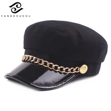 Военная Кепка Железная шляпа с цепью женские зимние шапки для мужчин и женщин армейский милитари шляпа Pu кожаный козырек Черная шапка Матросская шляпа