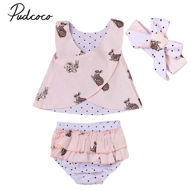 

2019 Brand 0-3T Toddler Infant Girls Boys Rabbit Outfits Vest Shirt+Dot PP Shorts 2Pcs Kids Summer New Easter Clothing Set Cute