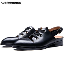 Римские мужские сандалии из натуральной кожи на шнуровке с закрытым носком летние мужские сандалии с острым носком на низком каблуке 3 см для отдыха повседневная мужская обувь