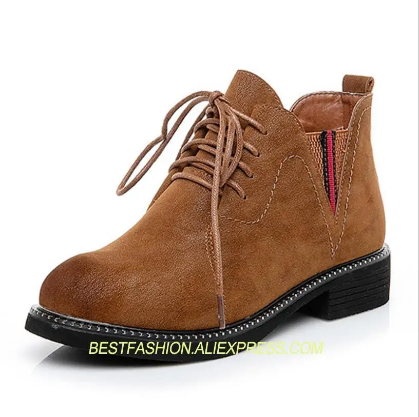 

autumn and winter new ladies nubuck leather lace-up bootie platform Chelsea boots ankle boots for women