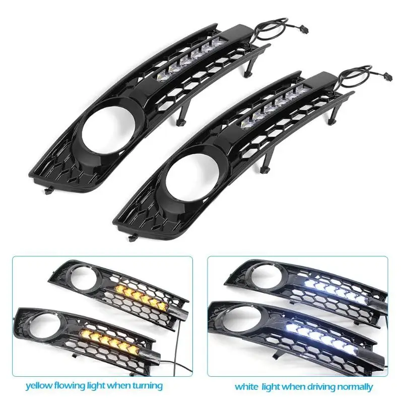 

1 Pair Front Bumper Lower Fog Light Grilles Matte Black Covers with Flowing LED Amber Turn Signal+White DRL Daytime Running Lamp