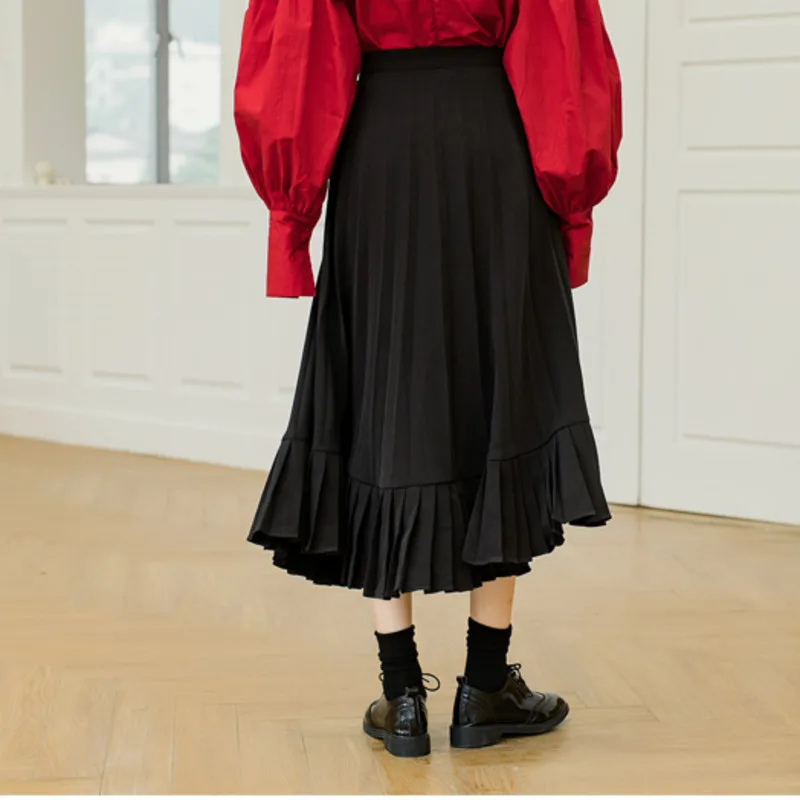 E354 De Péndulo Irregular Las Nuevo Falda Diseño Plisado Calidad Simple Alta Hembra Casual 2019 Black Para Retro Mujeres Negro 1nTSfYx