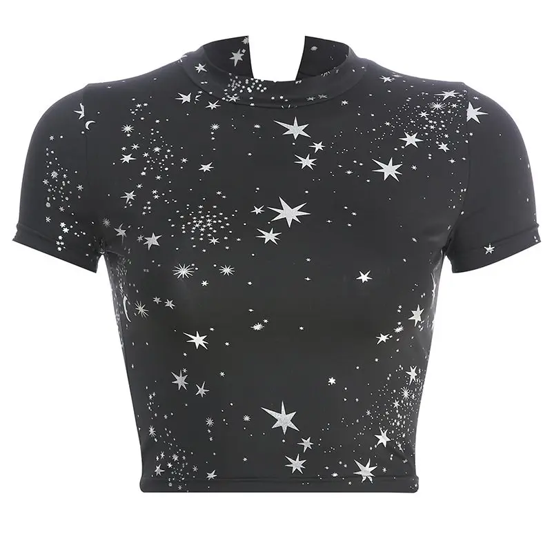 

Summer Sexy Club Elegant Office Lady Women Top Tees Casual Punk Hip Hop Hipster Slim Print Star Female Fashion Chic Cool T-shirt
