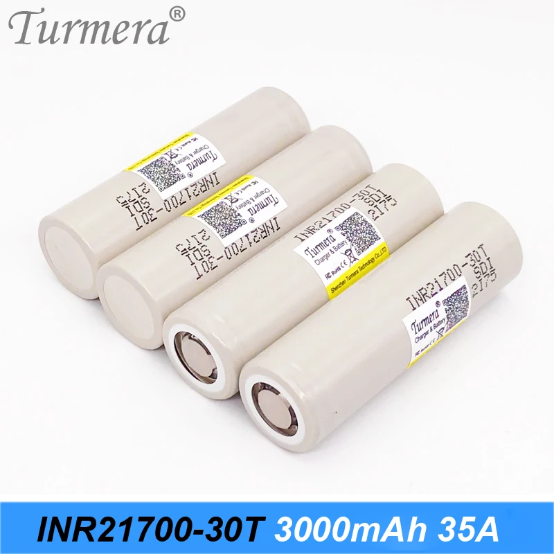 Аккумулятор Turmera для samsung 21700 30t 4000mah 35a, аккумулятор для электрической сигареты и отвертки, аккумулятор для велосипеда, 21700 шт. в упаковке