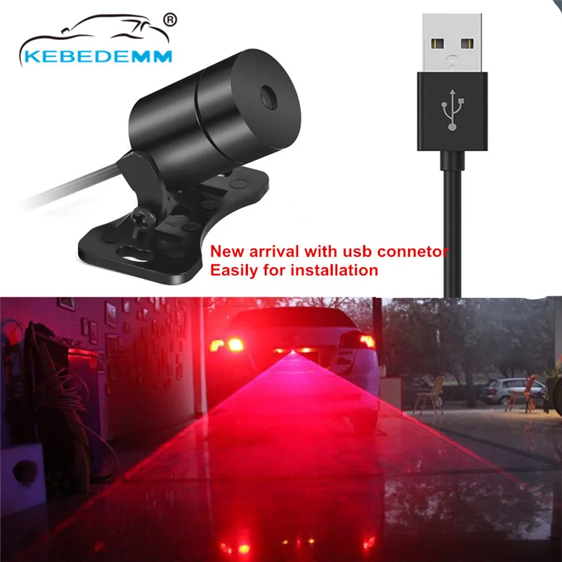 

Car Laser projector fog light anti-fog tail light warning light 12V USB Connector red straight line style for Toyota Mercedes Ma