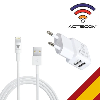 

ACTECOM Cargador B Pared Doble MAS Cable USB Blanco para iPhone X XS 7 8 Plus