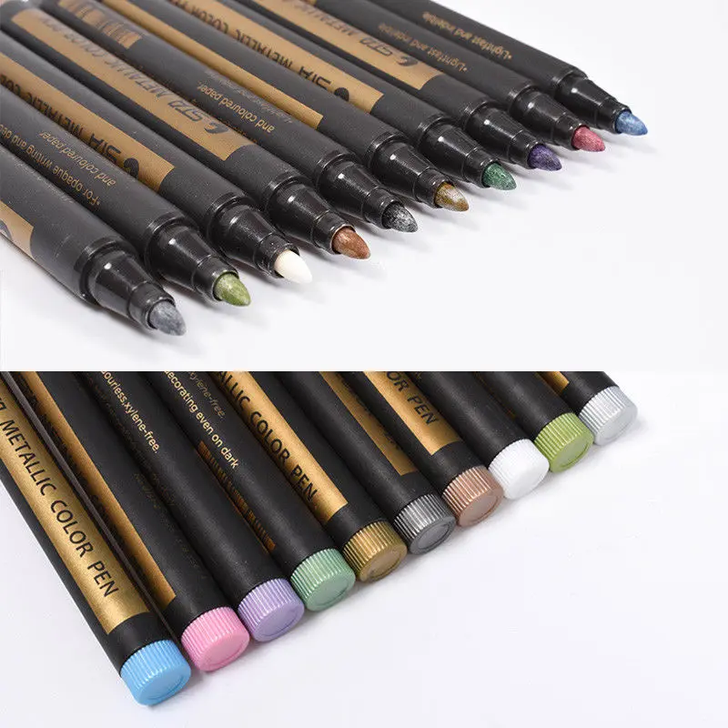 10 Colors Metallic Paint Marker Pens Metallic Sheen Glitter Calligraphy Arts DIY