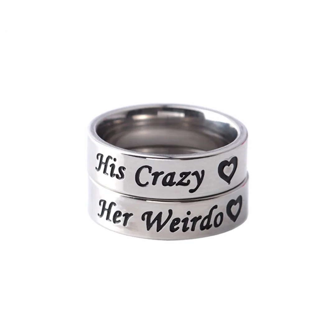 

His Crazy Her Weirdo Letter Women Men Couple Engagement Wedding Band Ring For Lovers Titanium Steel Ring Jewelry Shellhard