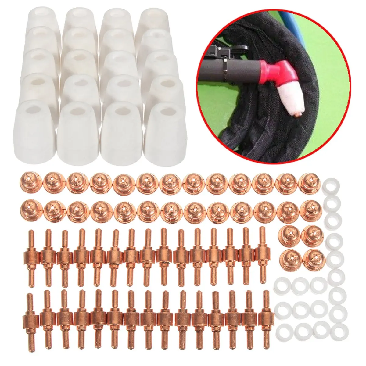 100Pcs Air Plasma Cutter Cutting Nozzles Electrode Tip Torch Consumable Kits Fit For Torch CUT-50D CUT40D
