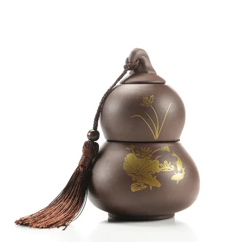 

Home Decor Purple Sand Gourd Styling Tea Pot Ceramic Double Stoneware Seal Pu'er Storage Tank Universal Tea Can tea infuser