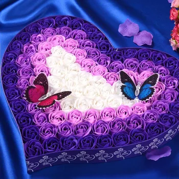 

New 100pcs/box Gradient Soap Rose Flowers With Butterfly Light Artificial Flower For Wedding Souvenir Bridesmaid Gift Birthday