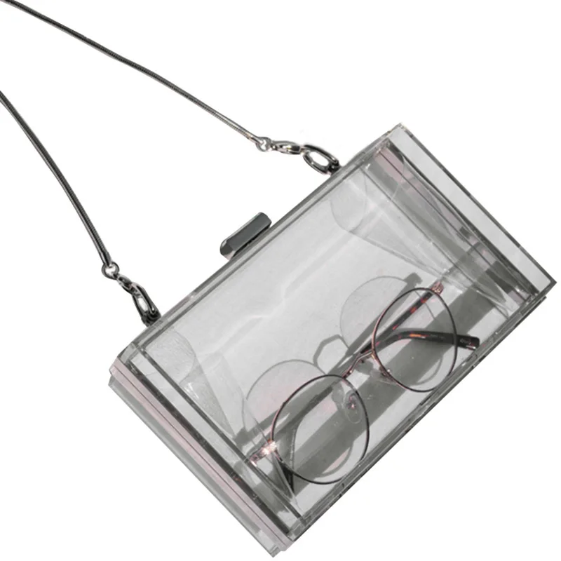 

Acrylic Transparent Clutch Chain Box Women Shoulder Bags Hard Day Clutches Bags Wedding Party Evening Purse(Silver)