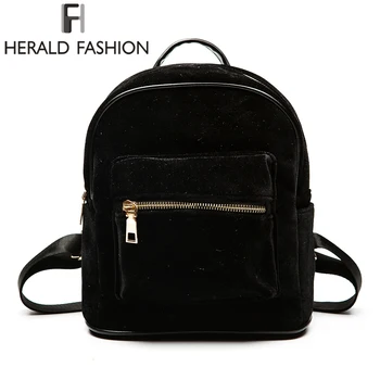 

Herald Fashion Women Velvet Backpacks Pleuche Casual Style Girls Mochila Zipper Bags School Bag For Teenage Girls