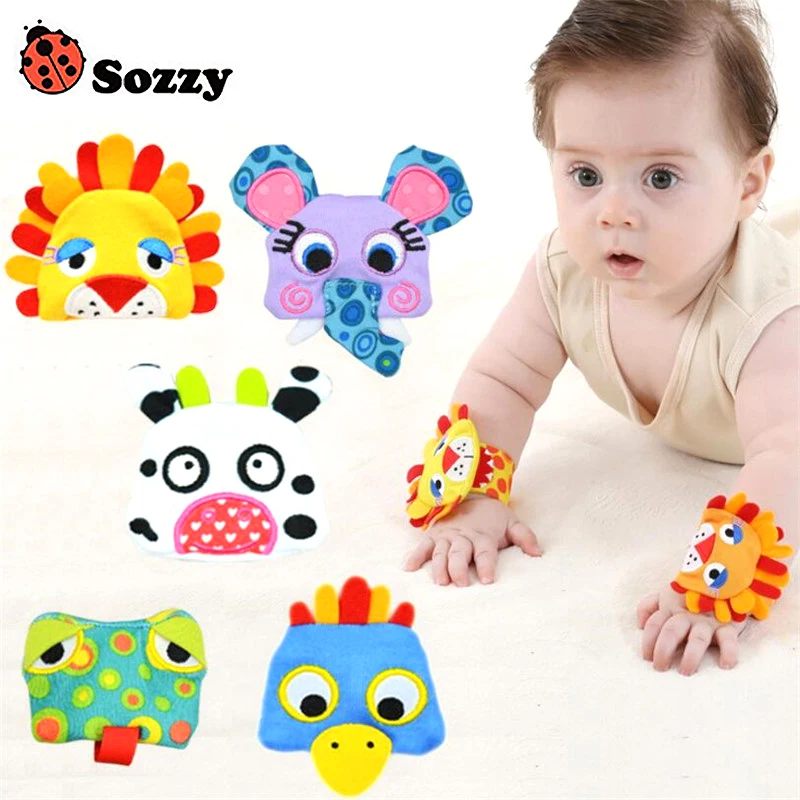 

Sozzy Baby Wrist Rattle Toy 1 Pair Cute Animals Figure with Ring Bell Newborn toys 0-12 Months