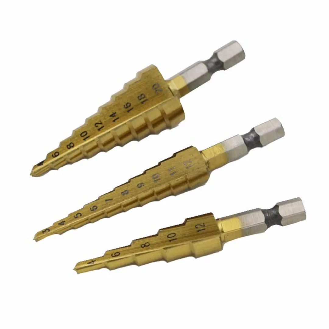 3pcs 4-20mm 4-12mm 3-12mm Pagoda Drill Bits Multifunction Hex Shank Cone HSS Step Drill Bit Set Mayitr
