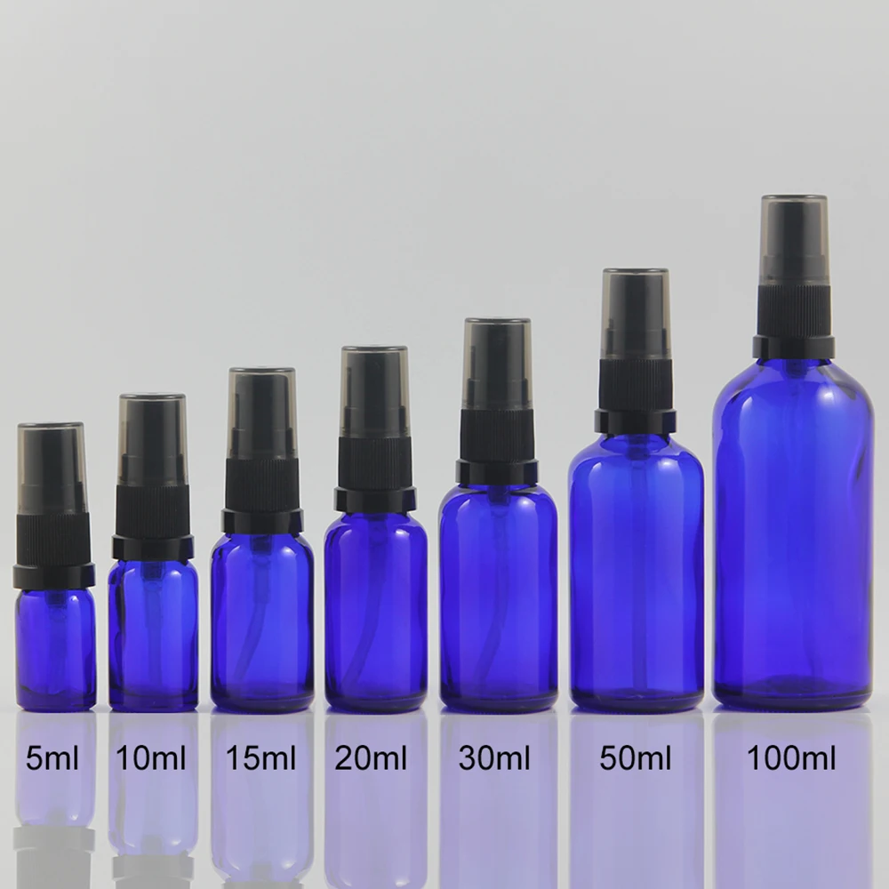 

Blue glass bottle with lotion pump dispensing bottles medicine 30ml packaging sale well