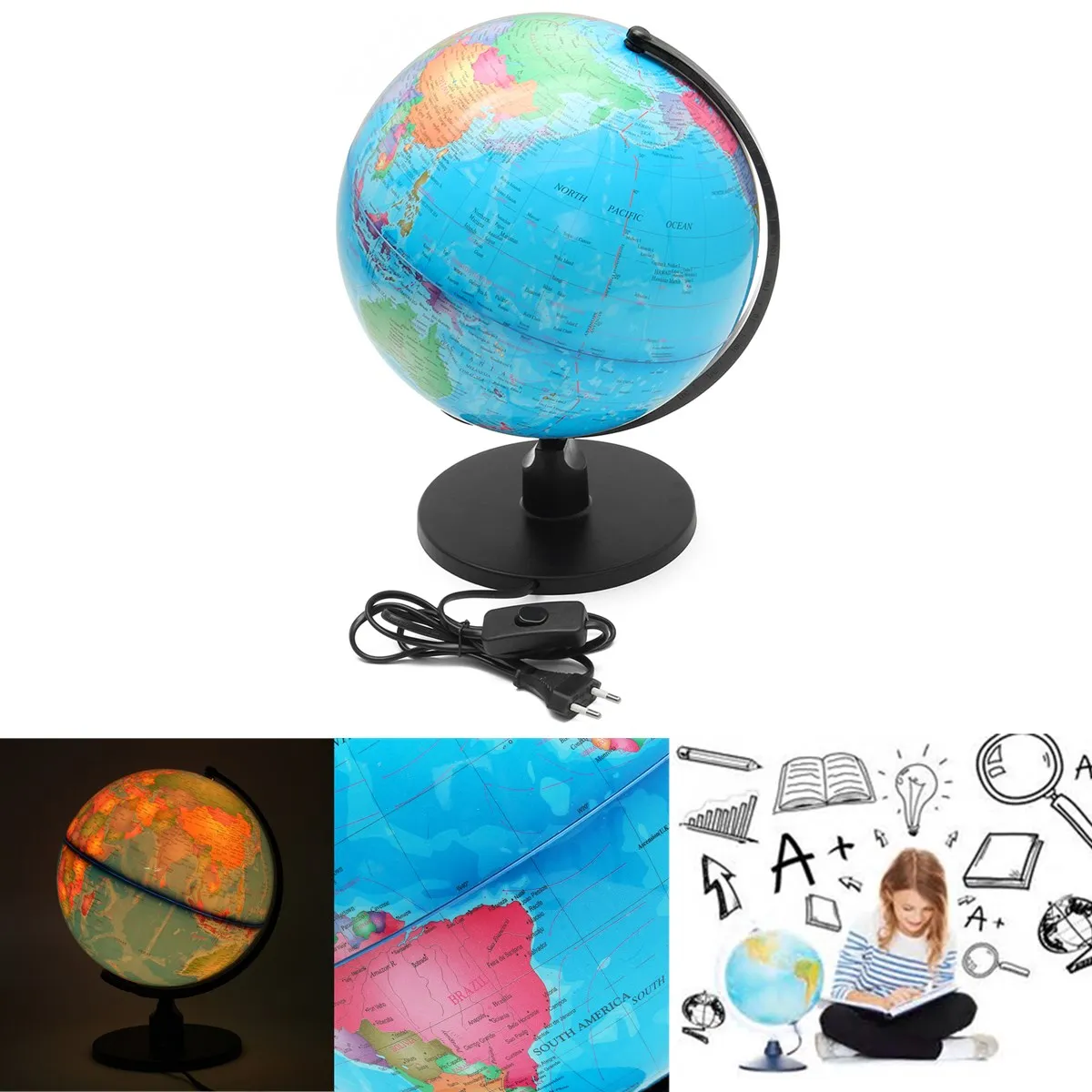 

25CM LED Earth Globe World Map Geography Educational Toy for Desktop Decoration Home Office Aid Miniatures Kids Gift