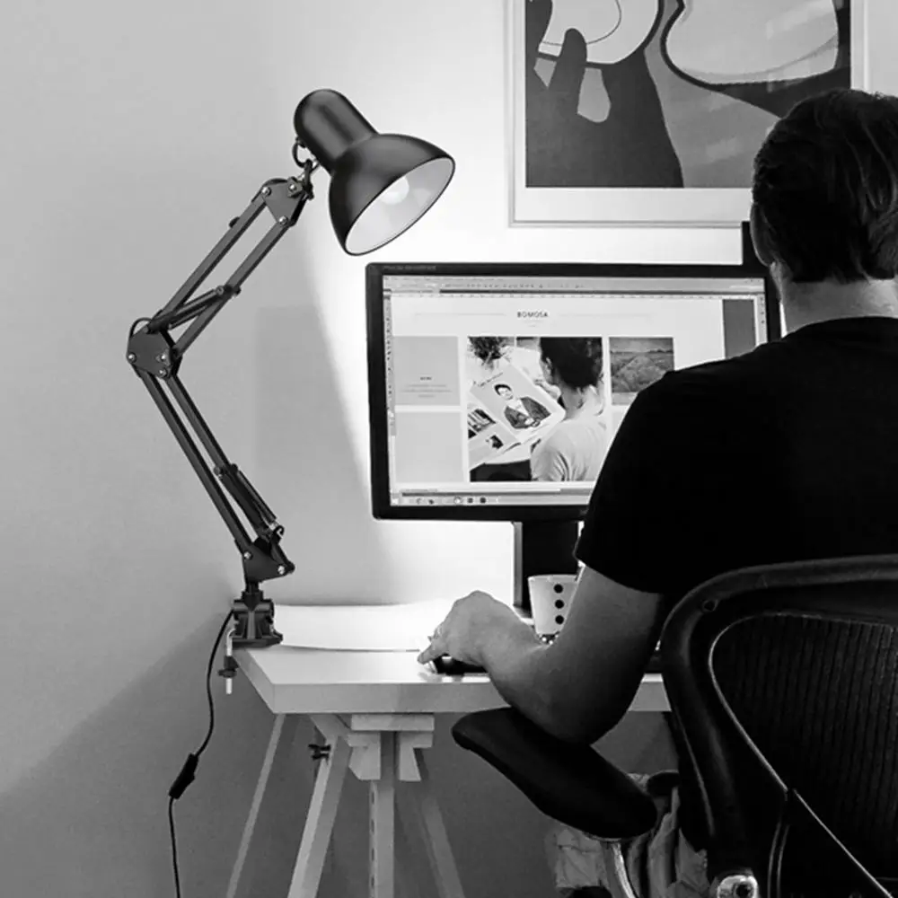  Flexible Swing Arm Clamp Mount Lamp Office Studio Home E27/E26 Table Black Desk Light AC85-265V - 33007120658