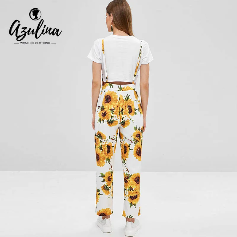 ZAFUL Sunflower Print Overalls Women Jumpsuit Summer Spring Backless Square Collar Sleeveless Long Rompers Ladies Clothes 2019 ZAFUL Sunflower Print Overalls Women Jumpsuit Summer Spring Backless Square Collar Sleeveless Long Rompers Ladies Clothes 2019