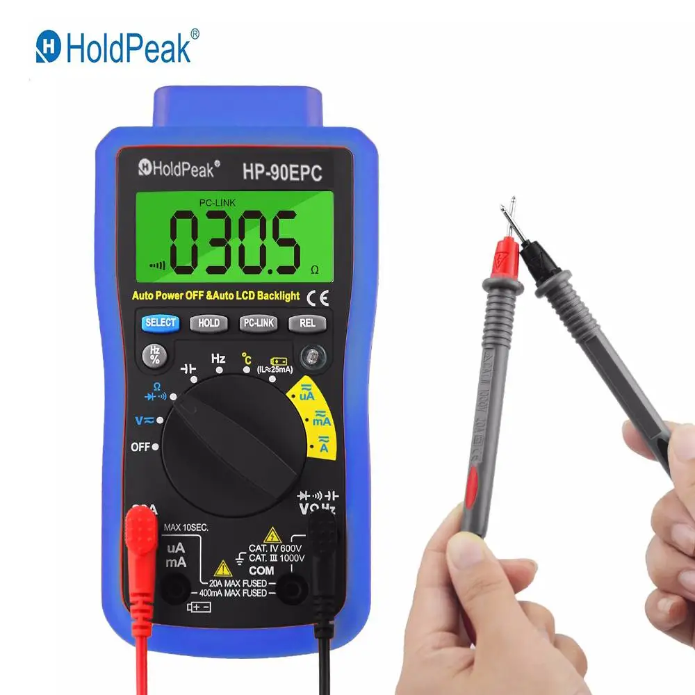

HoldPeak HP-90EPC Multimeter Digital USB Multimeter Digital Temperature Resistance Current Voltage Capacitance Meter Data Hold