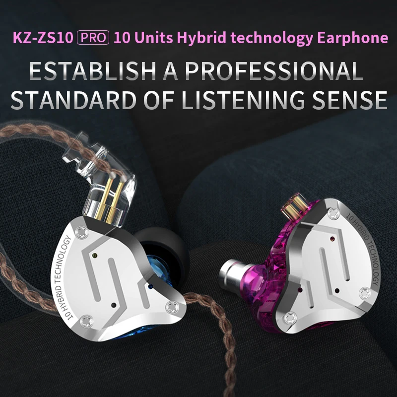 KZ ZS10 Pro металлические наушники-вкладыши 10 штук гибридные наушники 4BA+ 1DD HIFI Bass наушники спортивные наушники с шумоподавлением гарнитура монитор